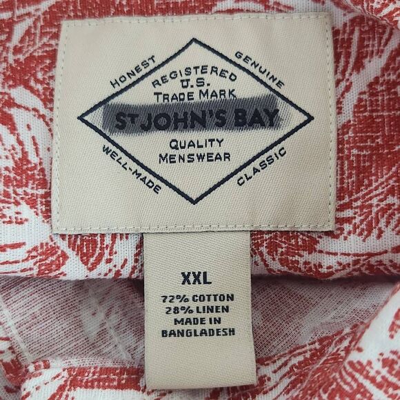 St. John's Bay White and Red Hawaiian Shirt Size XXL Tropical Print Cotton Shirt - Picture 5 of 7